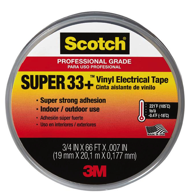 3M Scotch 33+ Vinyl Electrical Tape Black, 3/4 x 66 ...